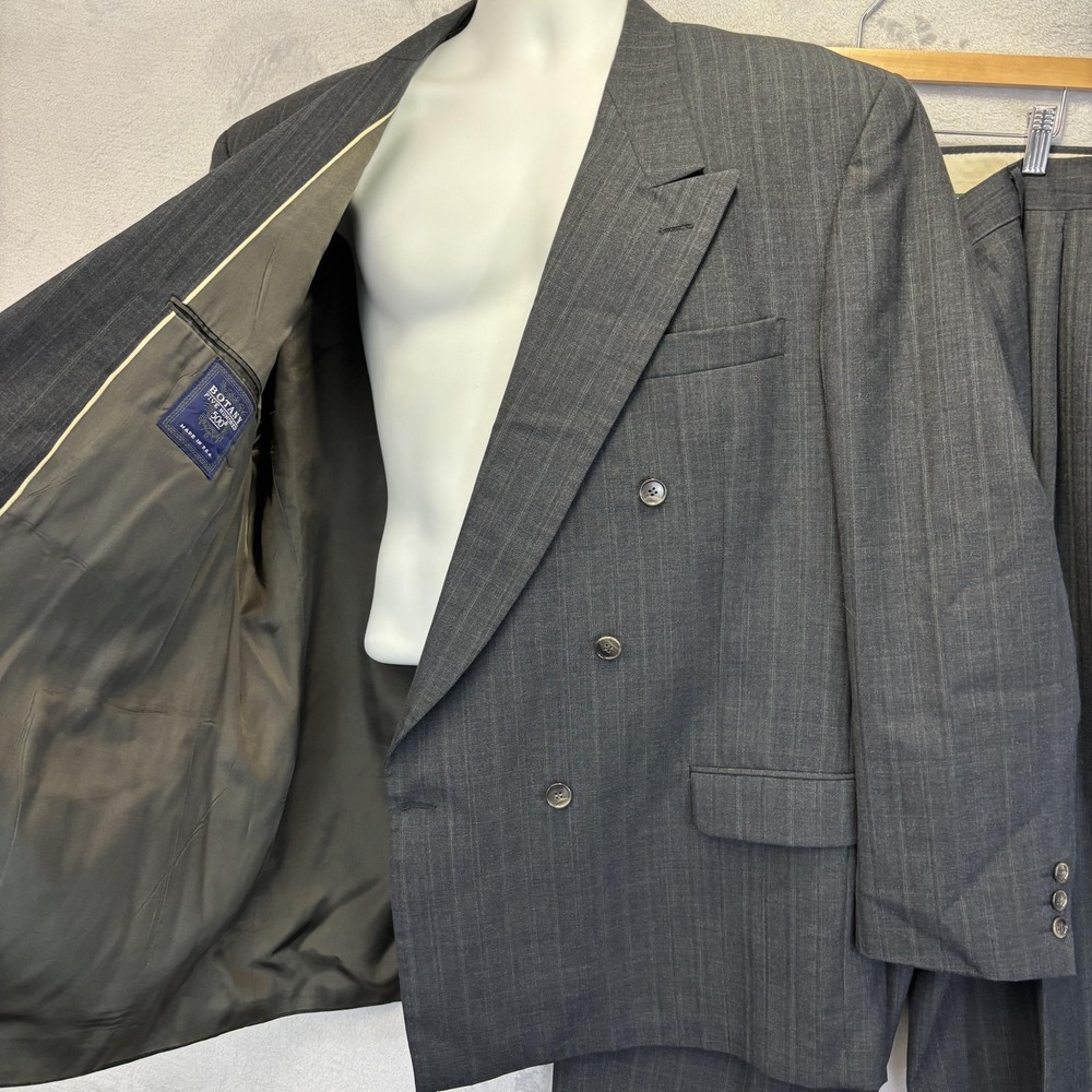Vintage 2 Pc USA Made Double Breasted Suit Mens 44L 44x32 Old Money Jacket Pants - Picture 13 of 16